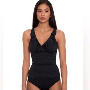 Ralph Lauren Beach Club Solids Ruffle
Underwire Tankini (Black) Women's swim